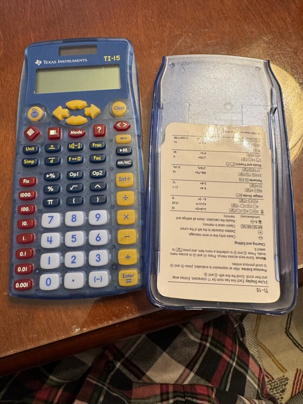 Texas Instruments TI-15 Calculator Cover Insert - Blue/Clear